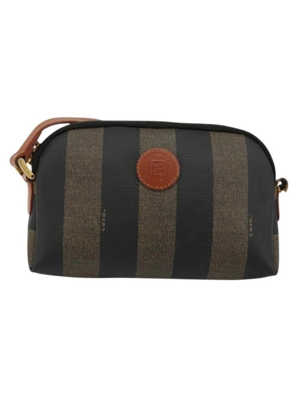 Authentic FENDI Pecan Canvas Shoulder Bag PVC Brown Black gold - Picture 9 of 16